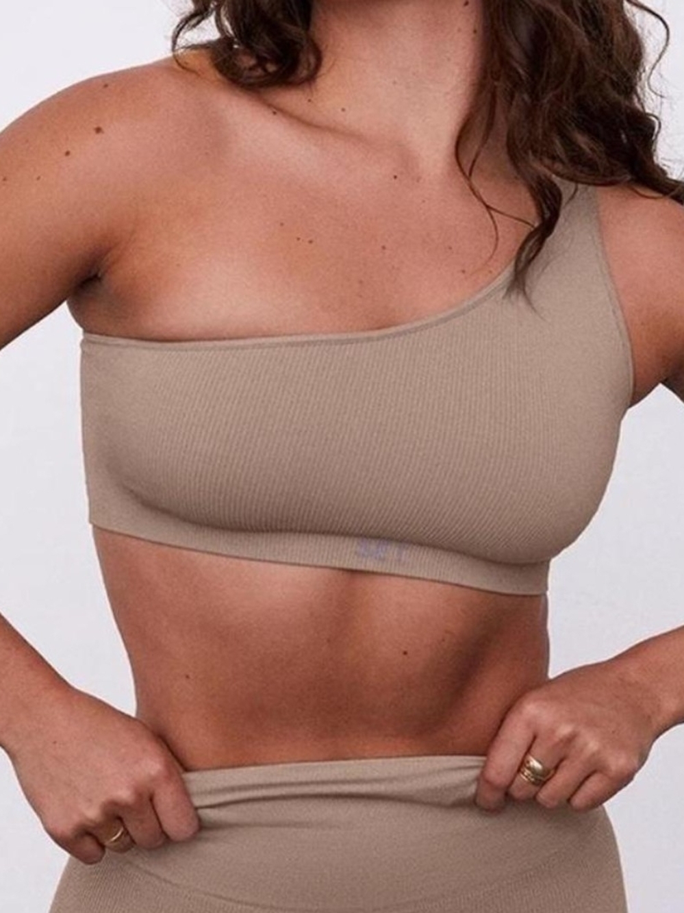 Set Active One-Shoulder Ribbed Bralette - Taupe